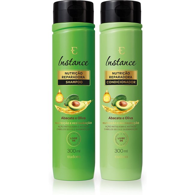 Combo Cabelos Nutridos Instance Abacate e Oliva: Shampoo 300ml + Condicionador 300ml