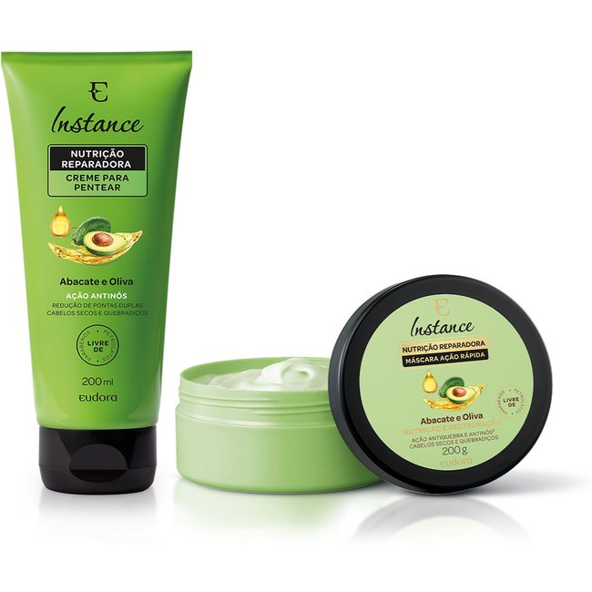 Combo Cabelos Nutridos Instance Abacate e Oliva: Máscara Capilar 200g + Creme para Pentear 200ml