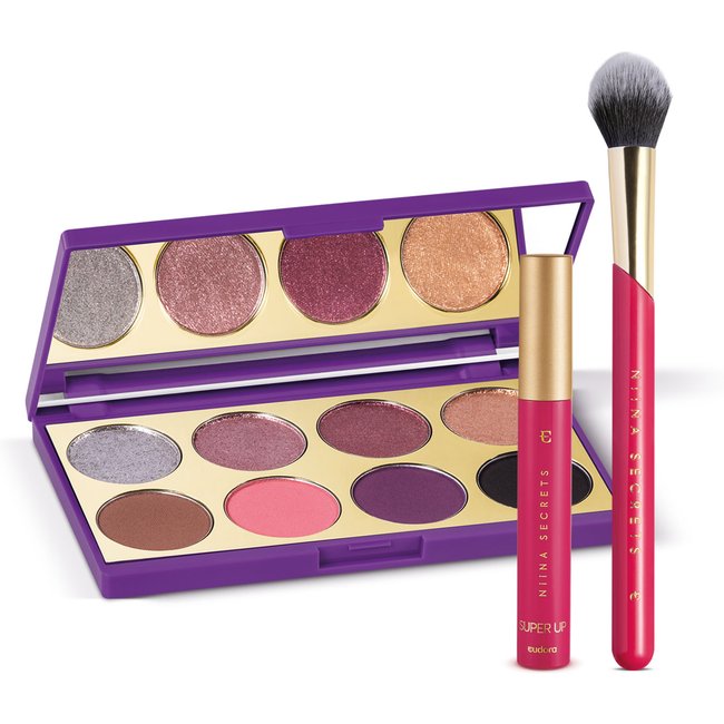 Combo Niina Secrets: Palette de Sombras Purple + Pincel Multifuncional + Máscara para Cílios Super Up