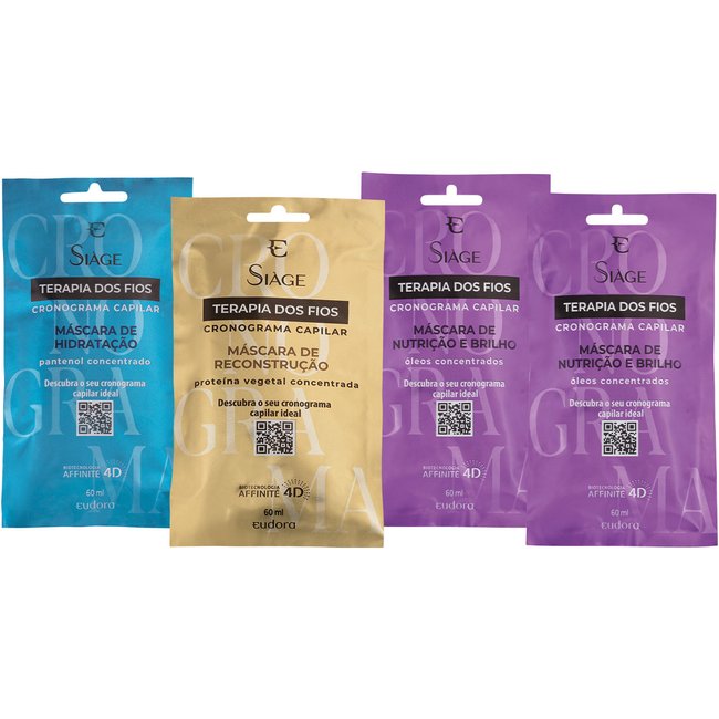 Combo Cronograma Capilar Nutrição Siàge Terapia dos Fios 60ml cada (4 itens)