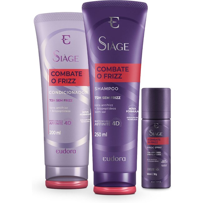 Combo Siàge Combate o Frizz: Shampoo 250ml + Condicionador 200ml + Magic Spray Capilar 30g