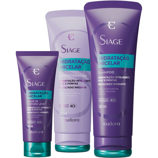 Combo Siàge Hidratação Micelar: Shampoo 250ml + Condicionador 200ml + Leave-In 100ml