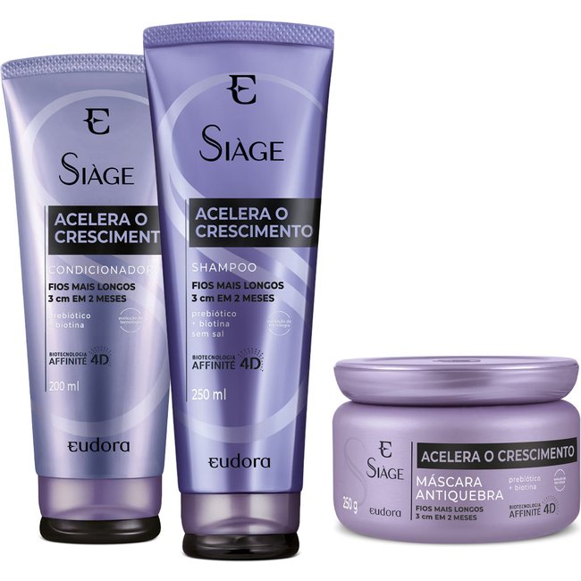 Combo Eudora Siàge Acelera o Crescimento: Shampoo 250ml + Condicionador 200ml + Máscara Capilar 250g