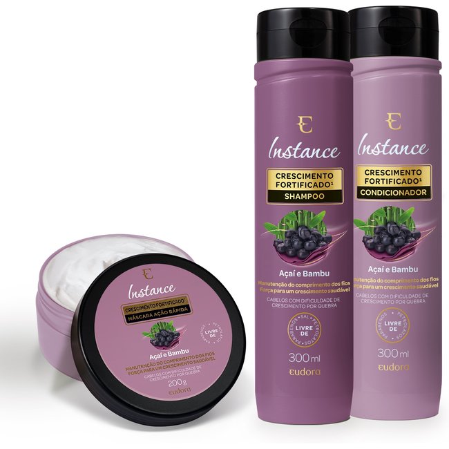 Combo Instance Açaí e Bambu: Shampoo 200g + Máscara 200g + Condicionador 300ml