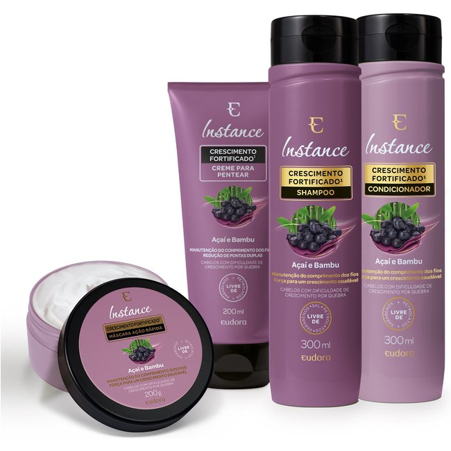 Combo Instance Açaí e Bambu: Shampoo 300ml + Máscara 200g + Condicionador 300ml + Creme Para Pentear 200ml