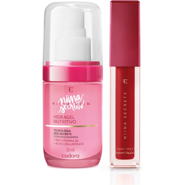 Combo Niina Secrets: Hidragel Nutritivo 30ml + Batom Líquido Matte Vermelho Hibisco 5ml
