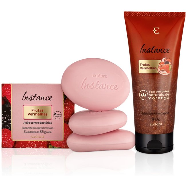 Combo Instance Frutas Vermelhas: 3 Sabonetes em Barras 85g + Geleia Esfoliante 200g