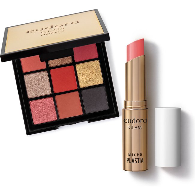 Combo Glam: Palette Metallic + Batom Rose Delicado Microplastia 3,3g