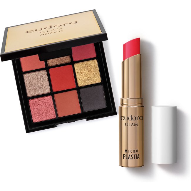Combo Glam: Palette Metallic + Batom Scarlet Absoluto Microplastia 3,3g