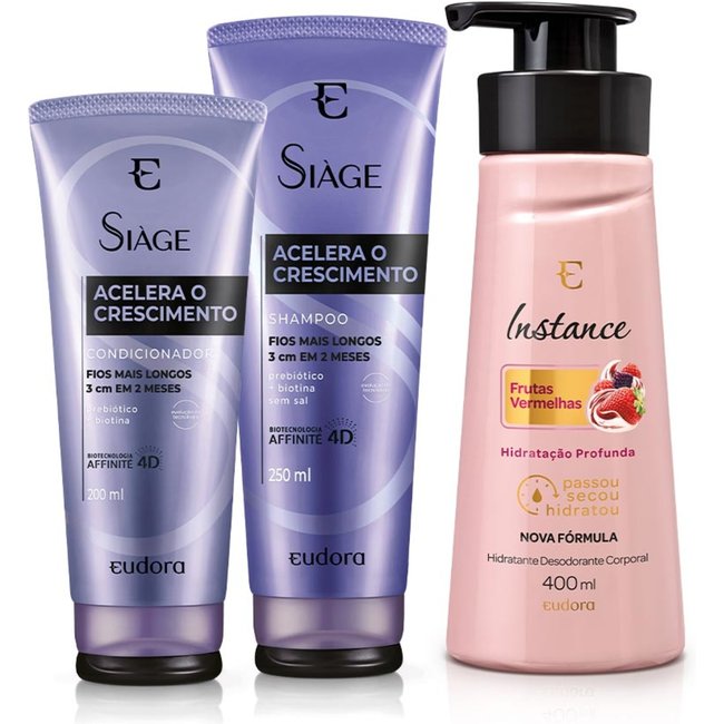 Combo Shampoo 250ml + Condicionador 200ml + Hidratante Desodorante Corporal 400ml