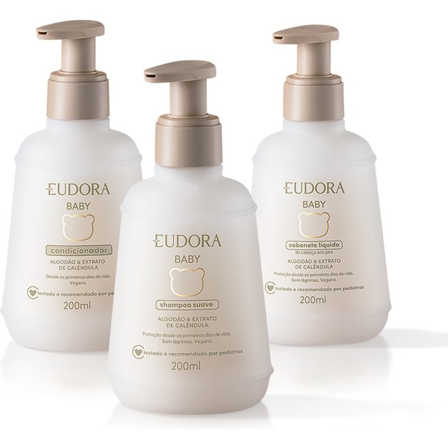 Combo Eudora Baby: Shampoo 200ml + Condicionador 200ml + Sabonete Líquido 200ml