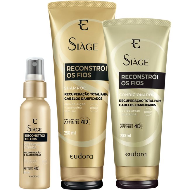 Kit Siàge Reconstrói Os Fios Shampoo + Condicionador + Queratina (Nova Versão)