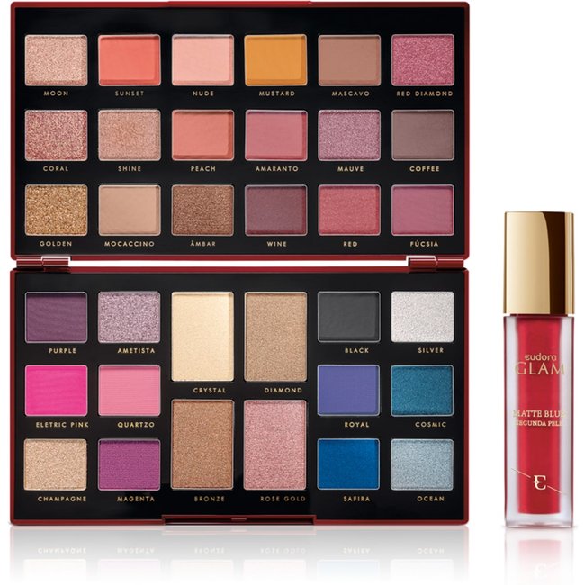 Kit Glam Palette Red Diamond + Batom Matte Blur Vermelho Fornalha