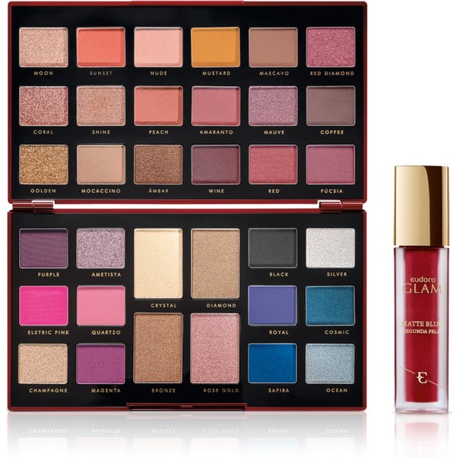 Kit Glam Palette Red Diamond + Batom Matte Blur Bordo Profundo