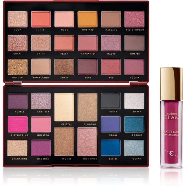 Kit Glam Palette Red Diamond + Batom Matte Blur Magenta Instigante