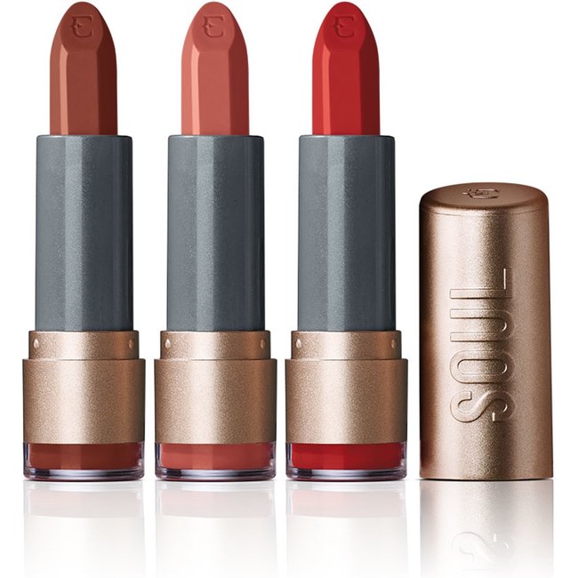 Kit 3 Batons Soul Kiss Me Hidratante Nude Veludo + Marrom Desfile + Vermelho Arraso