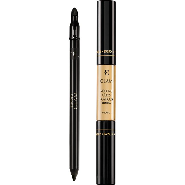 Kit Glam Lápis Para Olhos + Máscara Volume Cílios Postiços Biotina