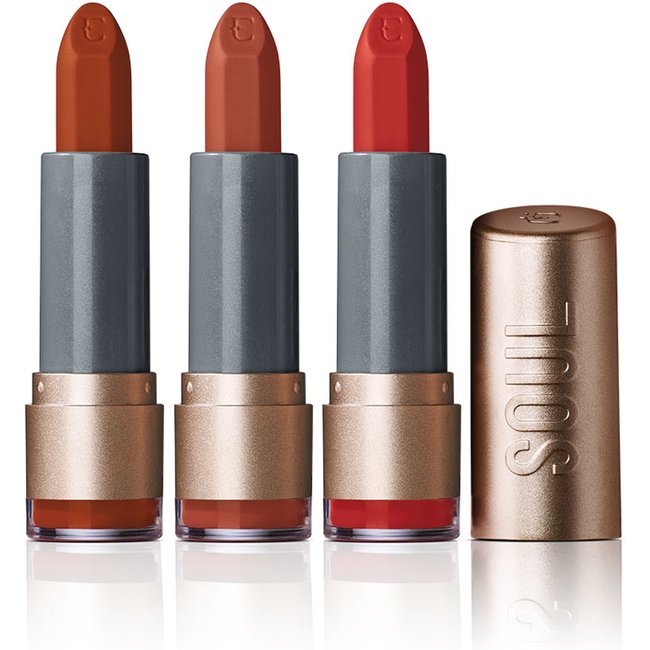 Kit 3 Batons Soul Kiss Me Efeito Matte Vermelho Cetim + Magma Obsessão + Marrom Potência