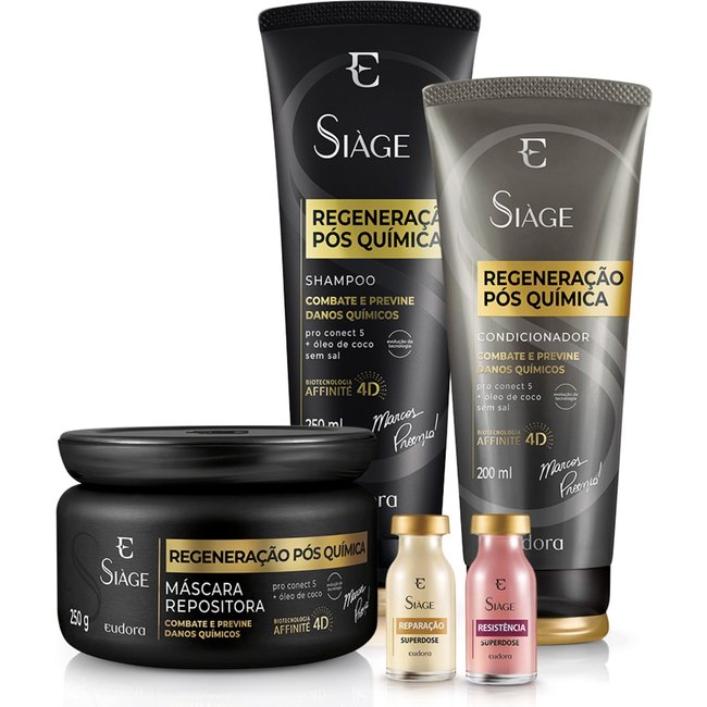 Kit Siàge Regeneração Pós Química Shampoo + Condicionador + Máscara + 2 Ampolas (Nova Versão)