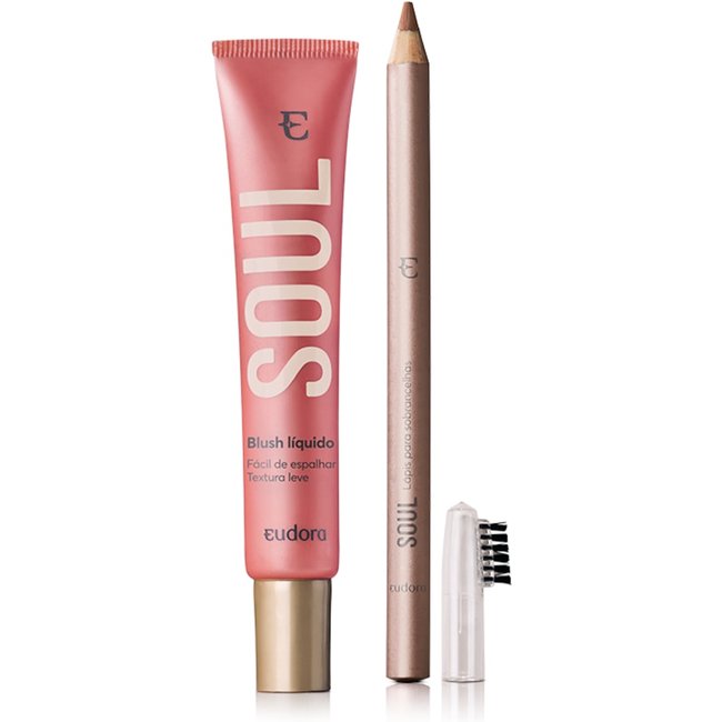 Kit Soul Blush Líquido Rosa Coradinho + Lápis Para Sobrancelhas Médio Claro