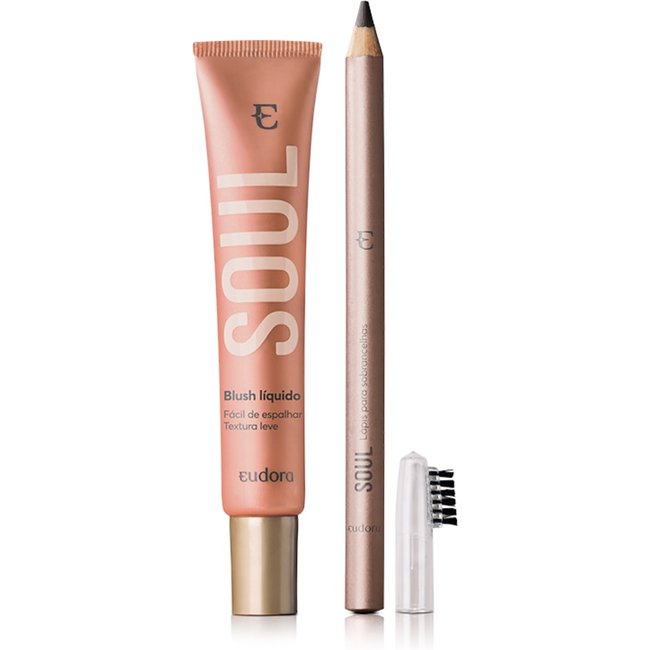 Kit Soul Blush Líquido Pêssego Saudável + Lápis Para Sobrancelhas Médio Escuro
