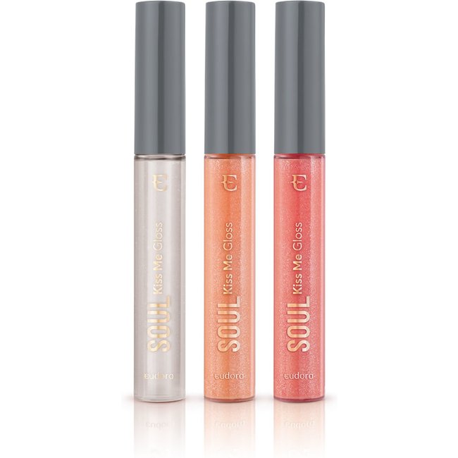 Kit 3 Gloss Soul Kiss Me Pêssego Flash + Rosa Holofote + Incolor