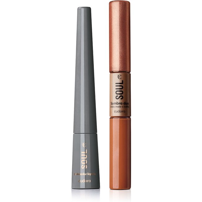 Kit Soul Delineador Líquido Preto Essencial + Sombra Para Os Olhos Soul Duo Terracota