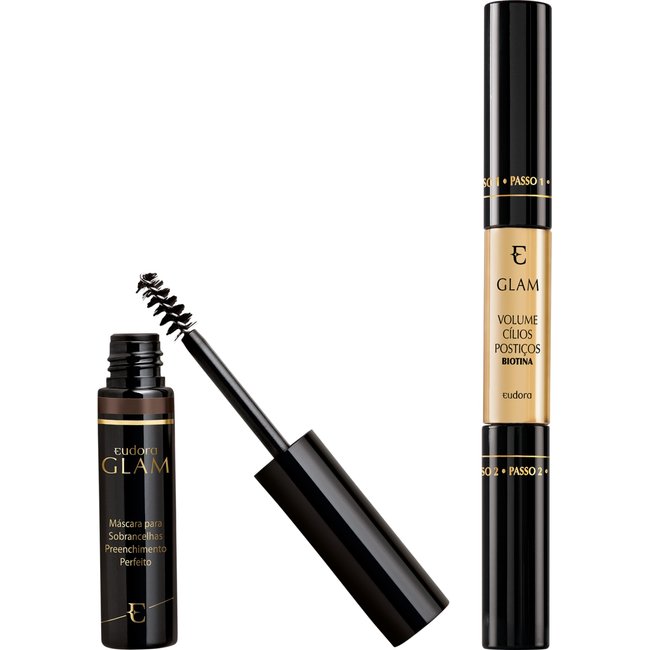 Kit Glam Máscara Sobrancelha Médio Escuro + Máscara Volume Cílios Postiços Biotina