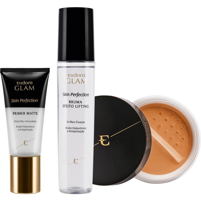 Kit Skin Perfection Pele Morena Pó Solto + Primer Matte + Bruma Fixadora