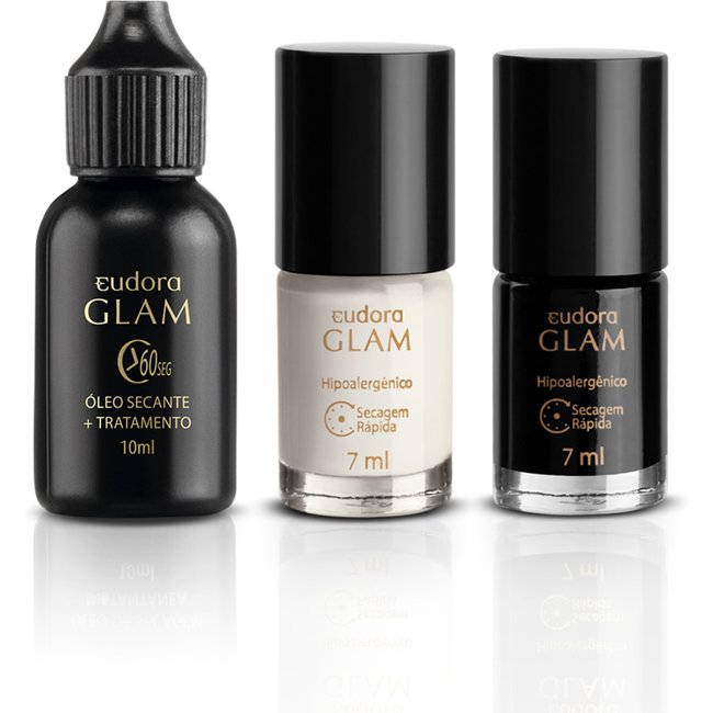 Kit Glam Esmalte Branco + Esmalte Preto + Gota Secante