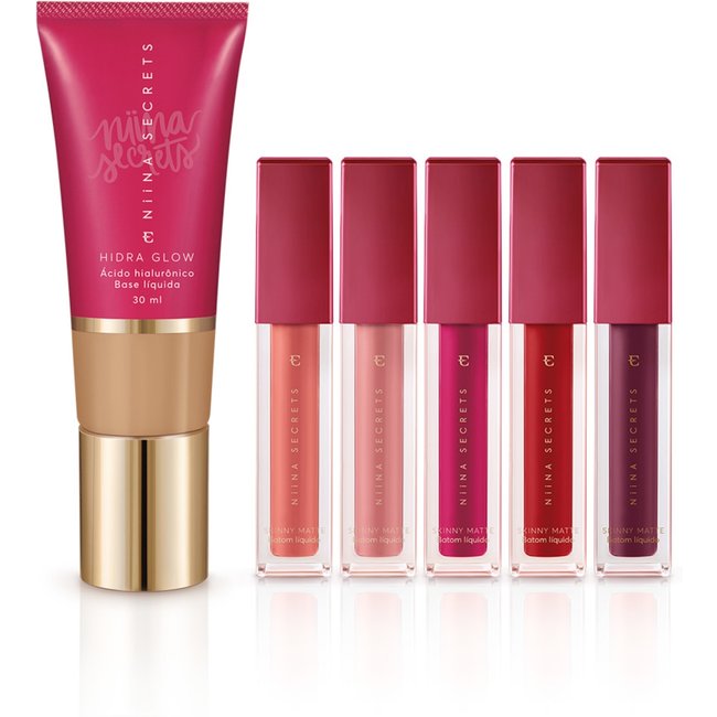Kit Niina Secrets: Batons Skinny Matte + Base Cor 45