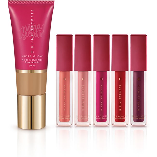 Kit Niina Secrets: Batons Skinny Matte + Base Cor 55