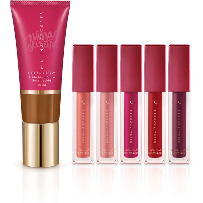 Kit Niina Secrets: Batons Skinny Matte + Base Cor 80