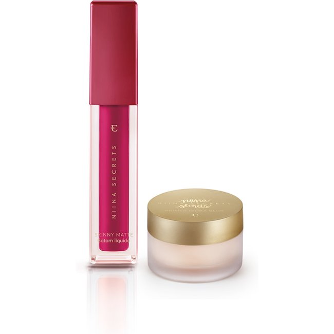 Kit Niina Secrets Batom Skinny Matte Pink Peônia + Primer