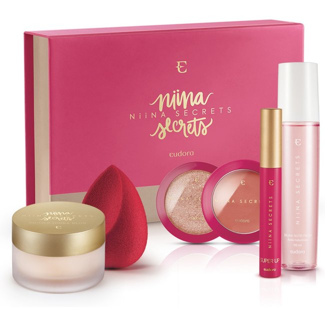 Kit Box Niina Secrets Blush Pêssego + Máscara + Bruma + Primer + Esponja + Iluminador Rose + BOX EXCLUSIVA*