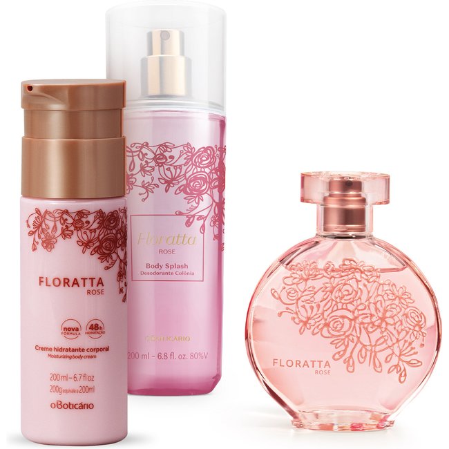 Combo Presente Floratta Rose: Desodorante Colônia 75ml + Creme Corporal 200ml + Body Splash 200ml