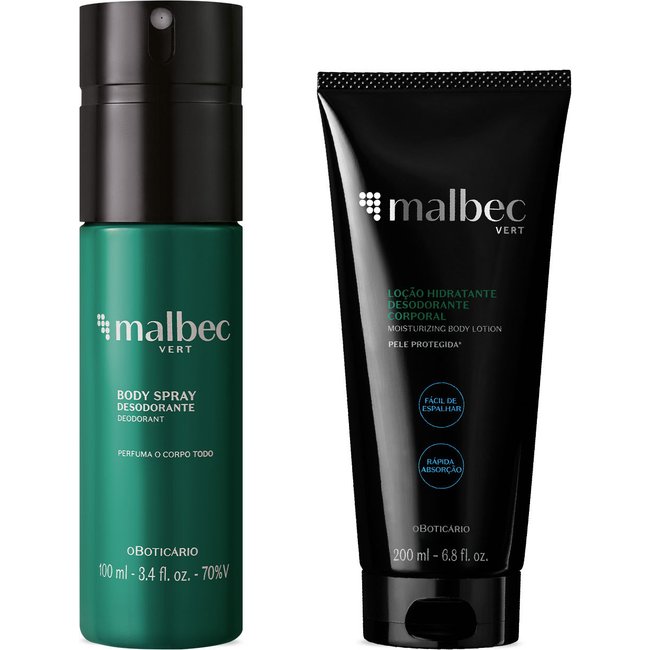 Combo Presente Malbec Vert: Loção Hidratante 200ml + Body Spray 100ml