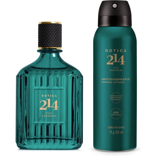 Combo Botica 214 Fiji Paradise Masculino: Eau De Parfum 90ml + Desodorante Antitranspirante Aerossol 75g/125ml