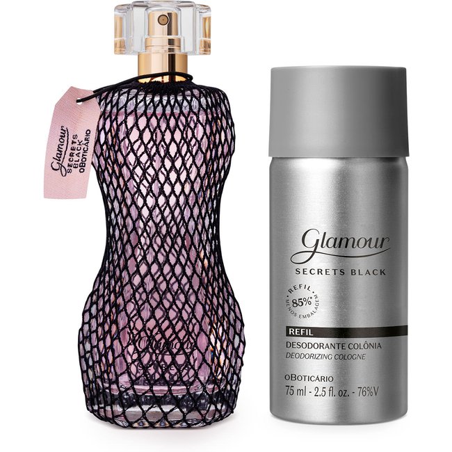 Combo Glamour Secrets Black: Desodorante Colônia 75ml + Refil 75ml