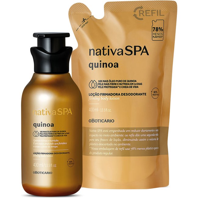 Combo Nativa SPA Quinoa: Loção Firmadora Corporal 400ml + Refil 400ml