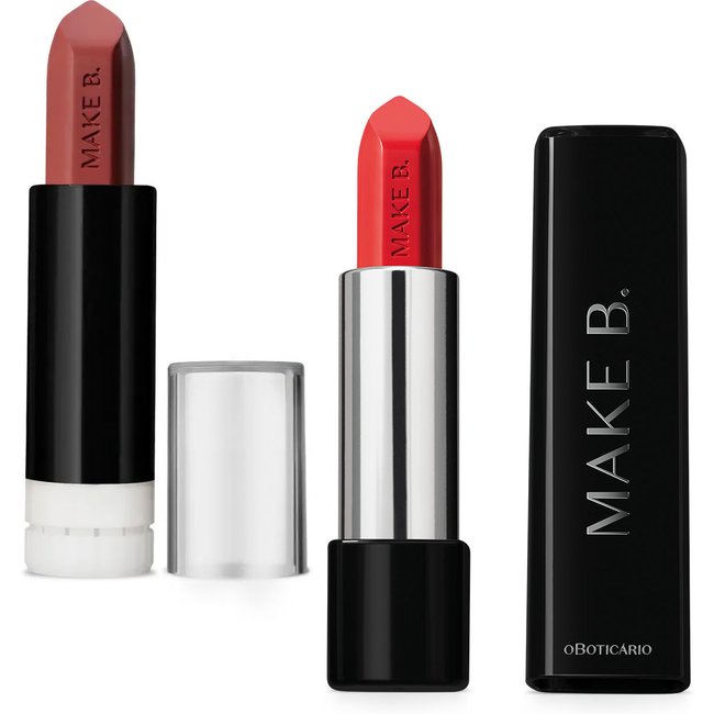 Combo Make B.: Batom Cremoso Vermelho Watermelon 3,6g + Refil Batom Mate Marrom Hot Brown 4g