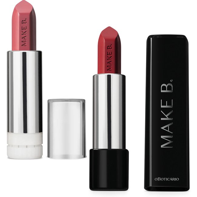 Combo Make B.: Batom Cremoso Vermelho Revolution Red 3,6g + Refil Batom Glossy Rosa Rose 3,6g
