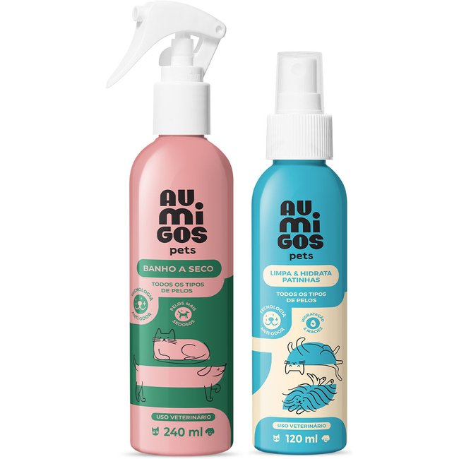 Combo Au.Migos Pets: Banho a Seco 240ml + Limpa e Hidrata Patinhas 120ml