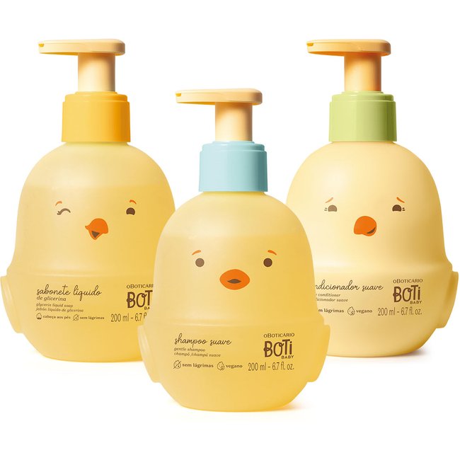 Combo Boti Baby: Shampoo Suave 200ml + Condicionador Suave 200ml + Sabonete Líquido de Glicerina 200ml