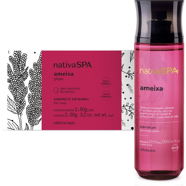 Combo Presente Nativa SPA Ameixa: Body Splash 200ml + Sabonete em Barra 2x90g