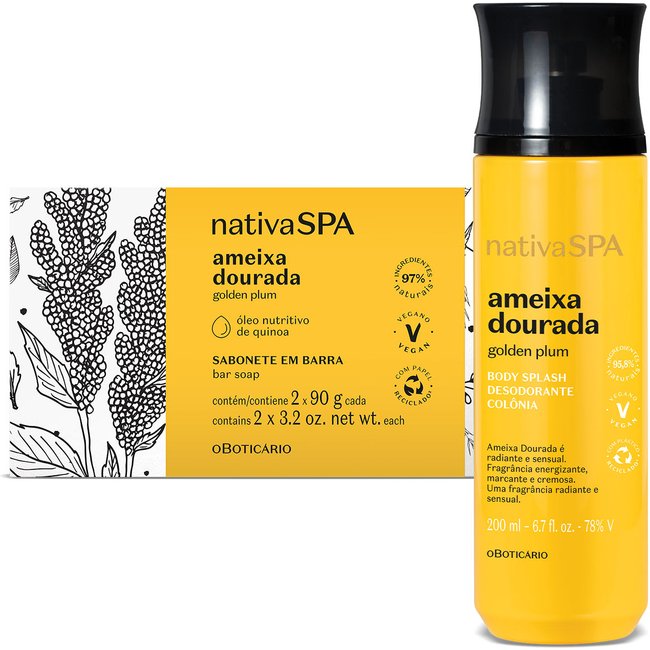Combo Nativa SPA Ameixa Dourada: Body Splash 200ml + Sabonete em Barra 2x90g