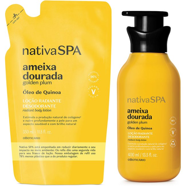 Combo Nativa Spa Ameixa Dourada: Loção Radiante Corporal 400ml + Refil 350ml