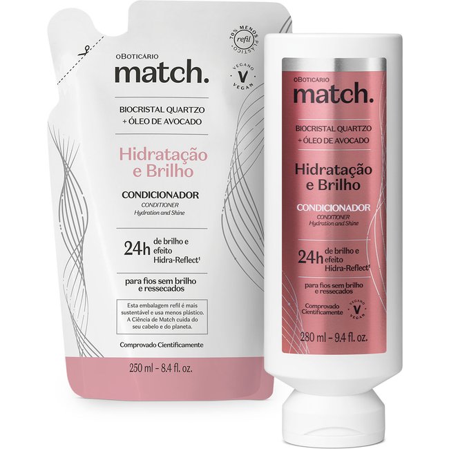 Combo Match Hidratação e Brilho: Condicionador 280ml + Refil 250ml