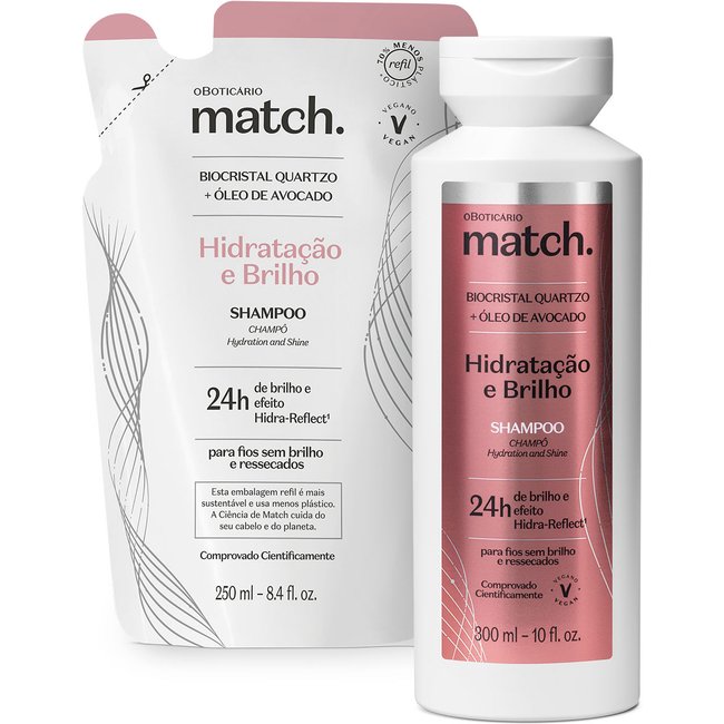 Combo Match Hidratação e Brilho: Shampoo 300ml + Refil 250ml