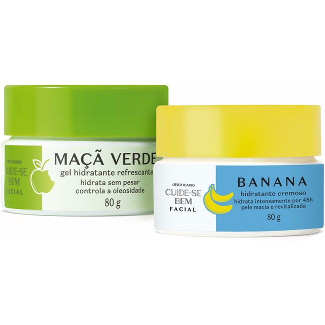 Combo Cuide-se Bem Feira Misturinha: Gel Hidratante Facial Maçã Verde 80g + Hidratante Cremoso Facial Banana 80g